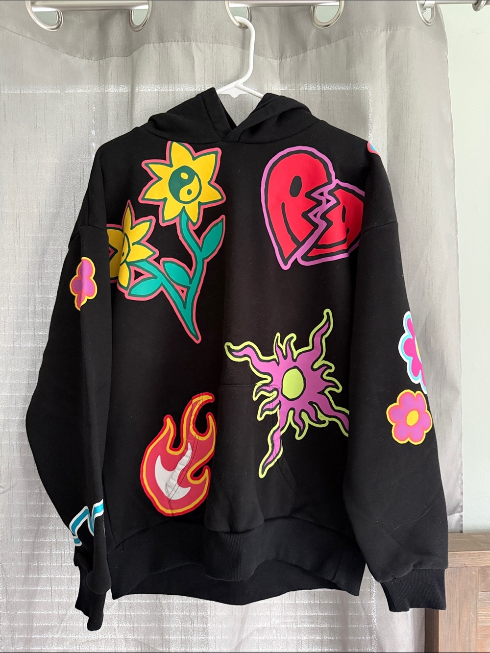 PacSun Black Hoodie with Neon Pink, Yellow & Green Graphic Prints